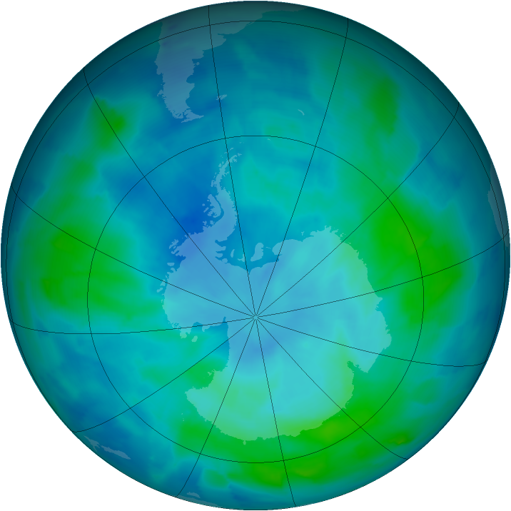 Antarctic ozone map for 10 March 2012